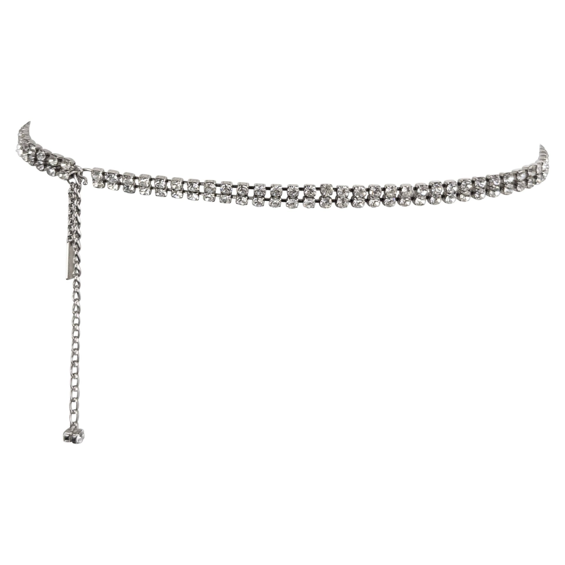 1990s Dolce & Gabbana Crystal Rhinestone Silver - Tone Chain Link Belt - RealList