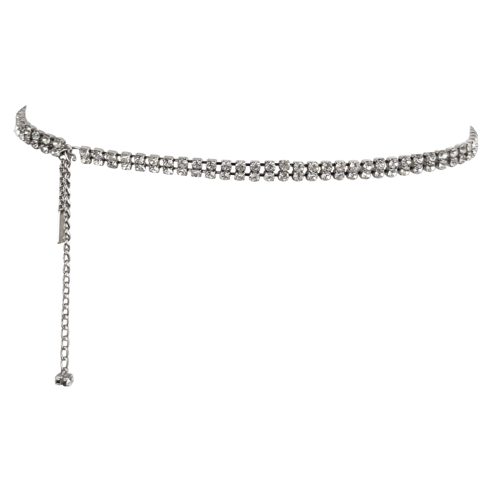 1990s Dolce & Gabbana Crystal Rhinestone Silver - Tone Chain Link Belt - RealList