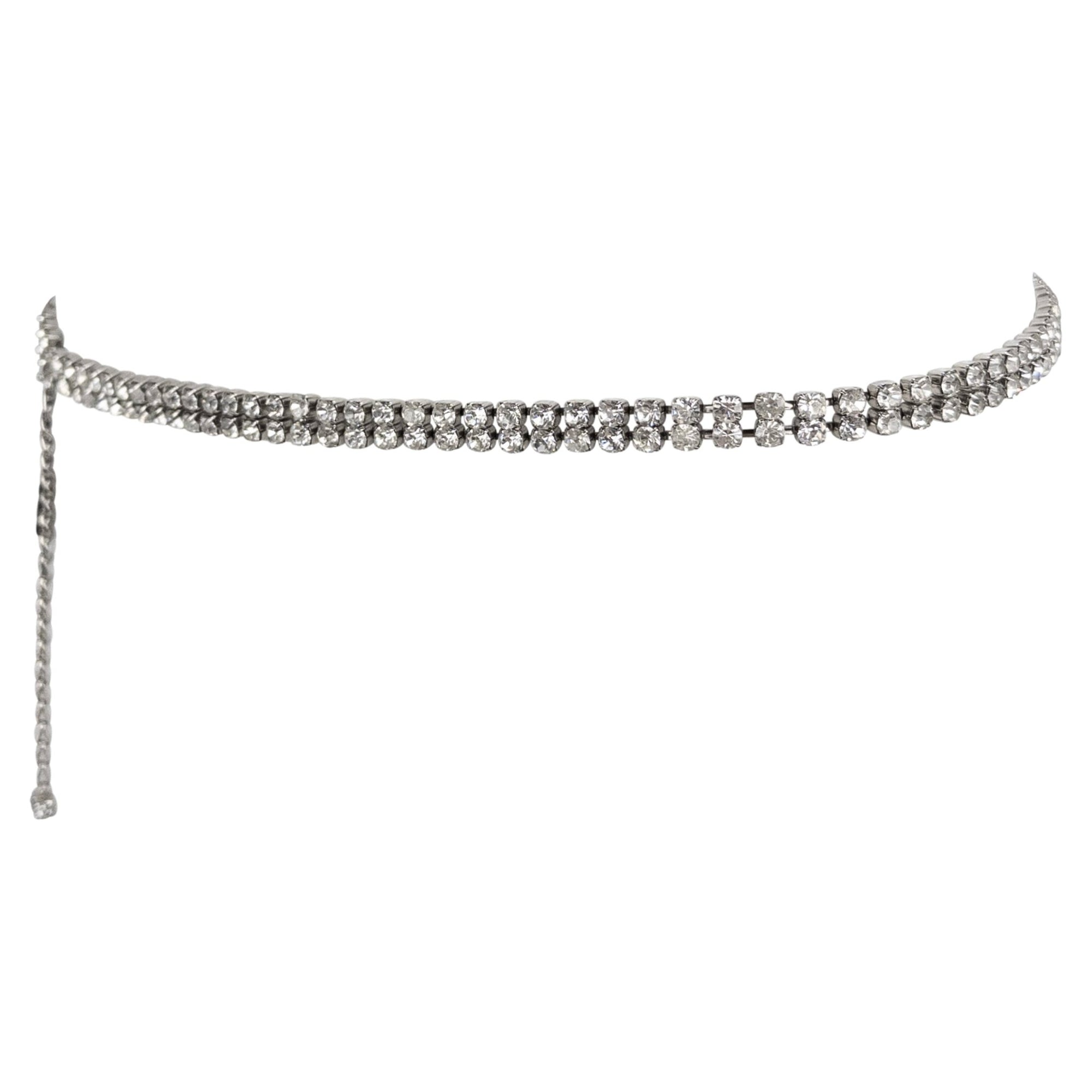 1990s Dolce & Gabbana Crystal Rhinestone Silver - Tone Chain Link Belt - RealList