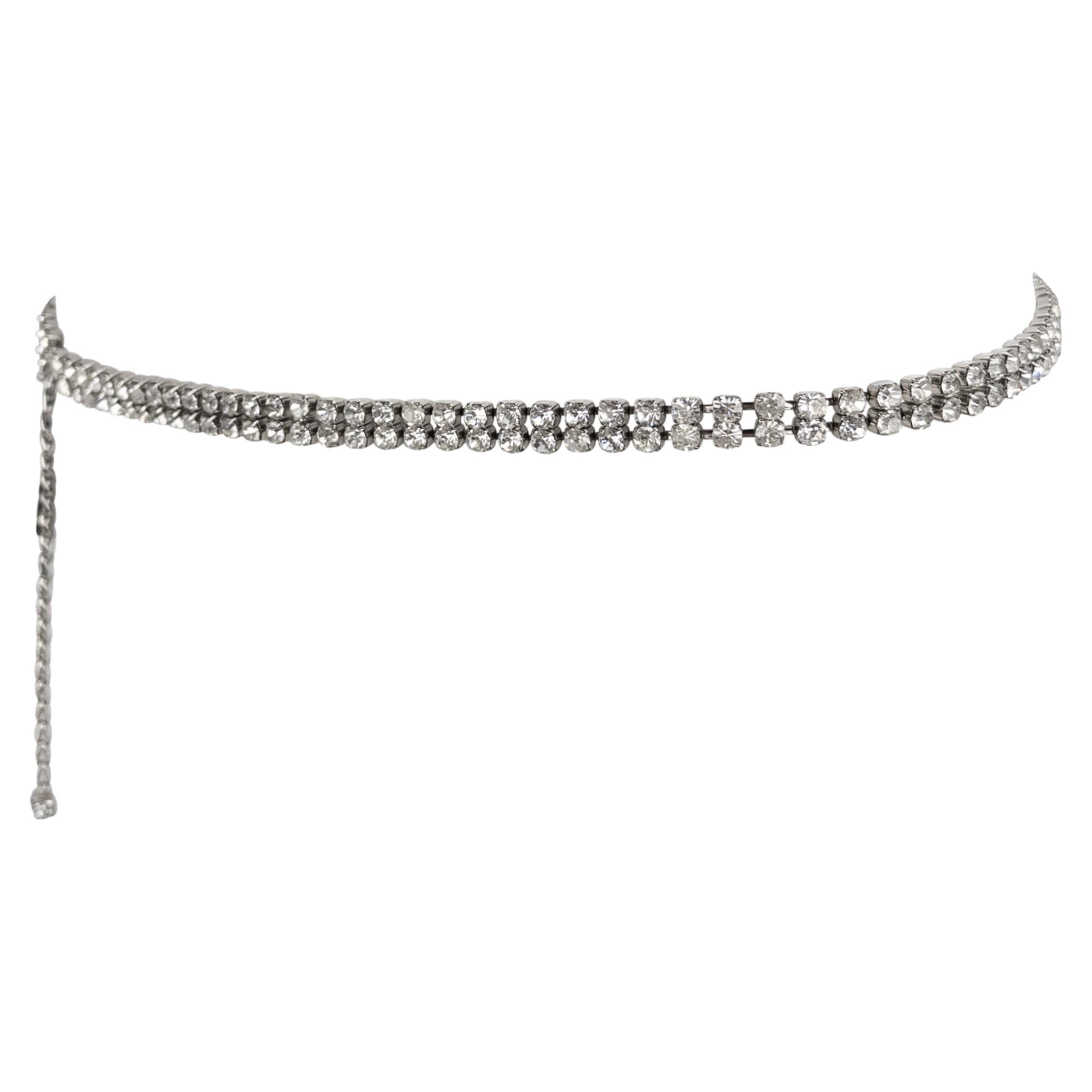 1990s Dolce & Gabbana Crystal Rhinestone Silver - Tone Chain Link Belt - RealList