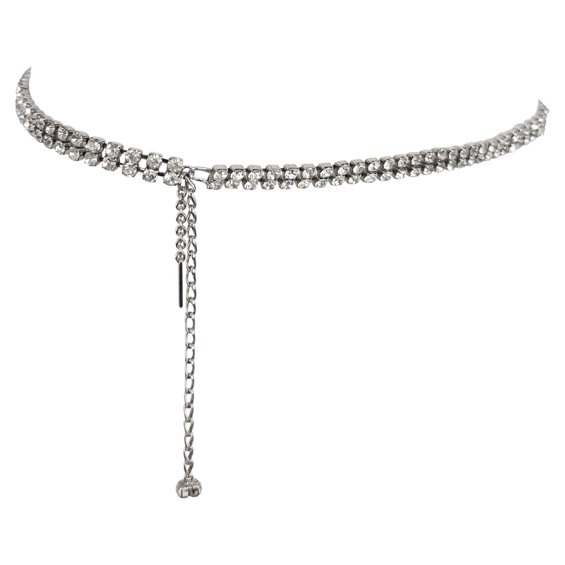 1990s Dolce & Gabbana Crystal Rhinestone Silver - Tone Chain Link Belt - RealList