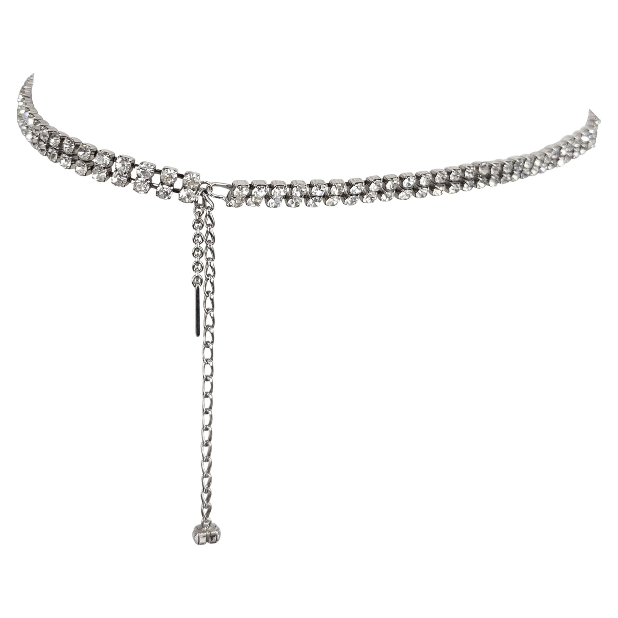 1990s Dolce & Gabbana Crystal Rhinestone Silver - Tone Chain Link Belt - RealList