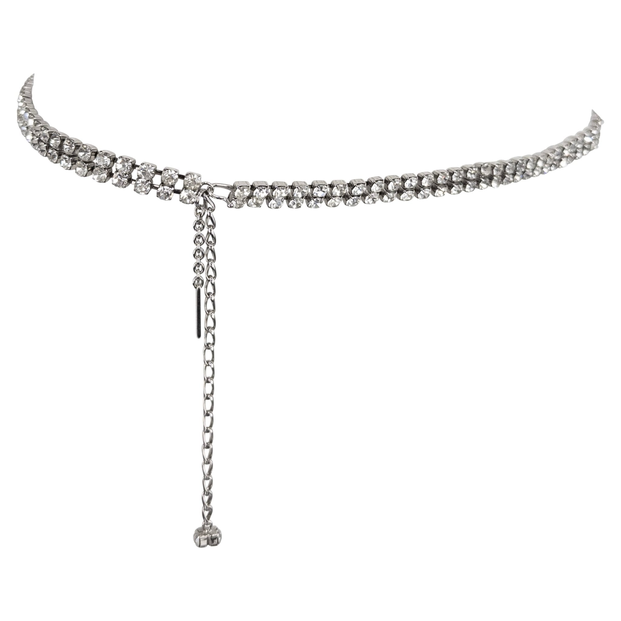 1990s Dolce & Gabbana Crystal Rhinestone Silver - Tone Chain Link Belt - RealList