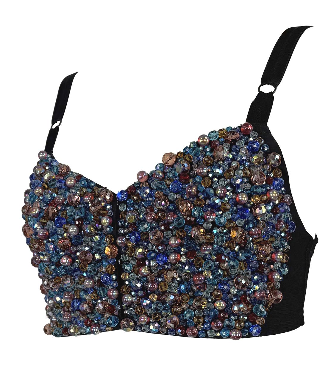 1990s Dolce & Gabbana Heavily Beaded Iridescent Bustier Bralette Crop Top - RealList