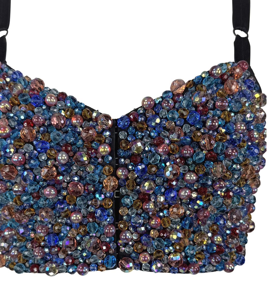 1990s Dolce & Gabbana Heavily Beaded Iridescent Bustier Bralette Crop Top - RealList