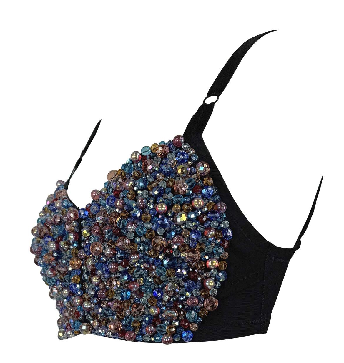 1990s Dolce & Gabbana Heavily Beaded Iridescent Bustier Bralette Crop Top - RealList