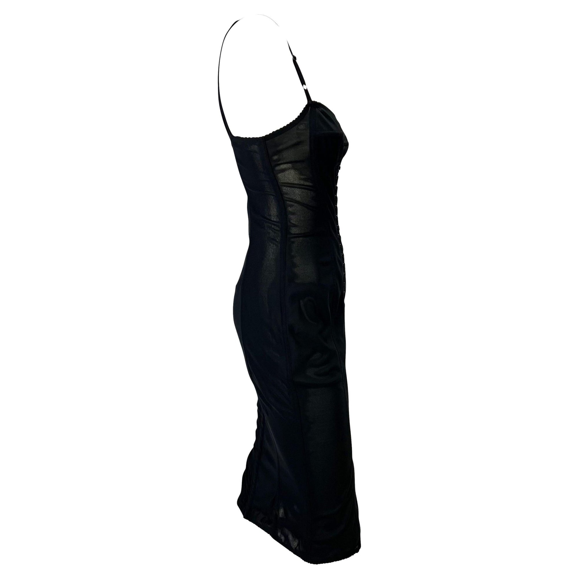 1990s Dolce & Gabbana Lace - Up Sheer Bustier Black Corset Dress - RealList