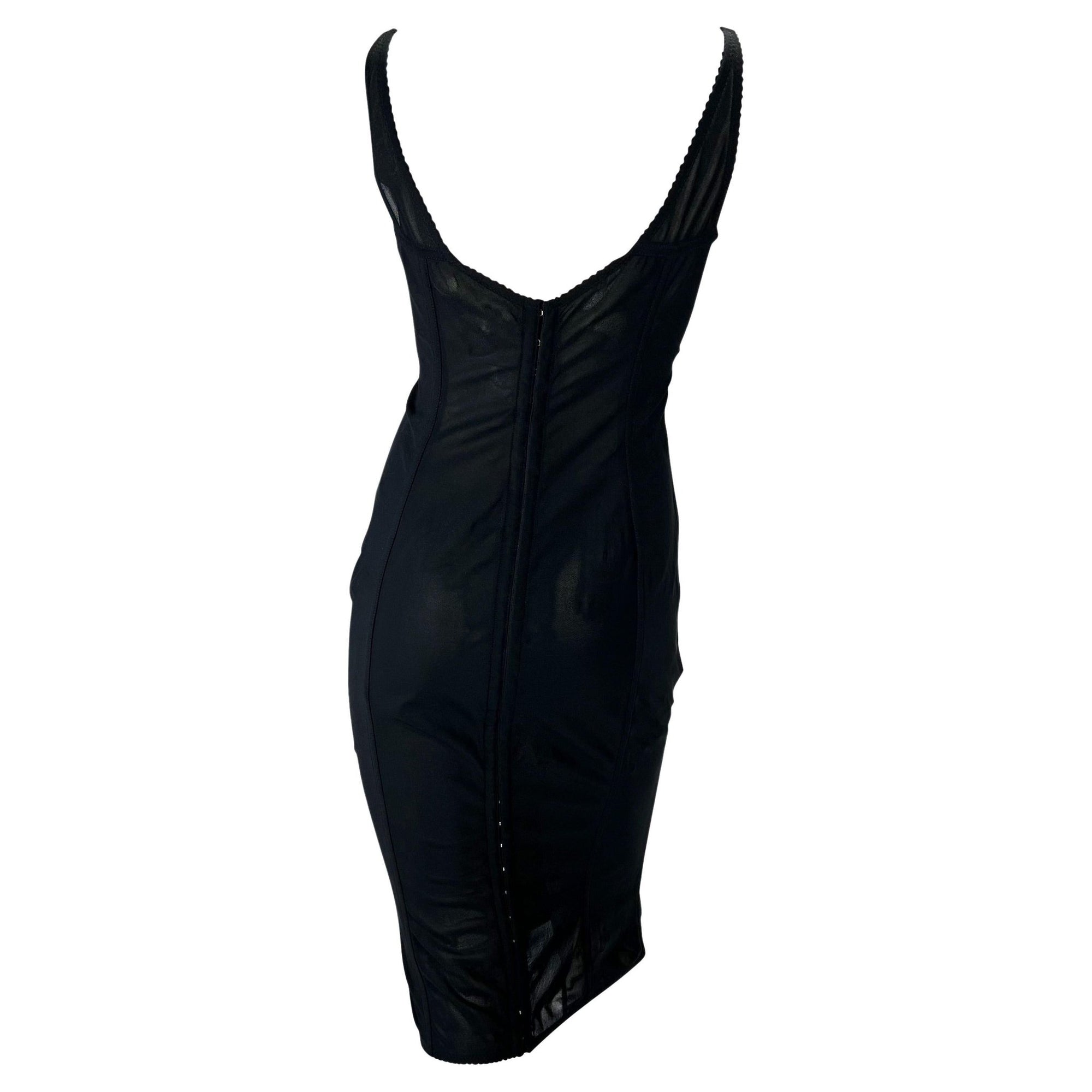 1990s Dolce & Gabbana Lace - Up Sheer Bustier Black Corset Dress - RealList