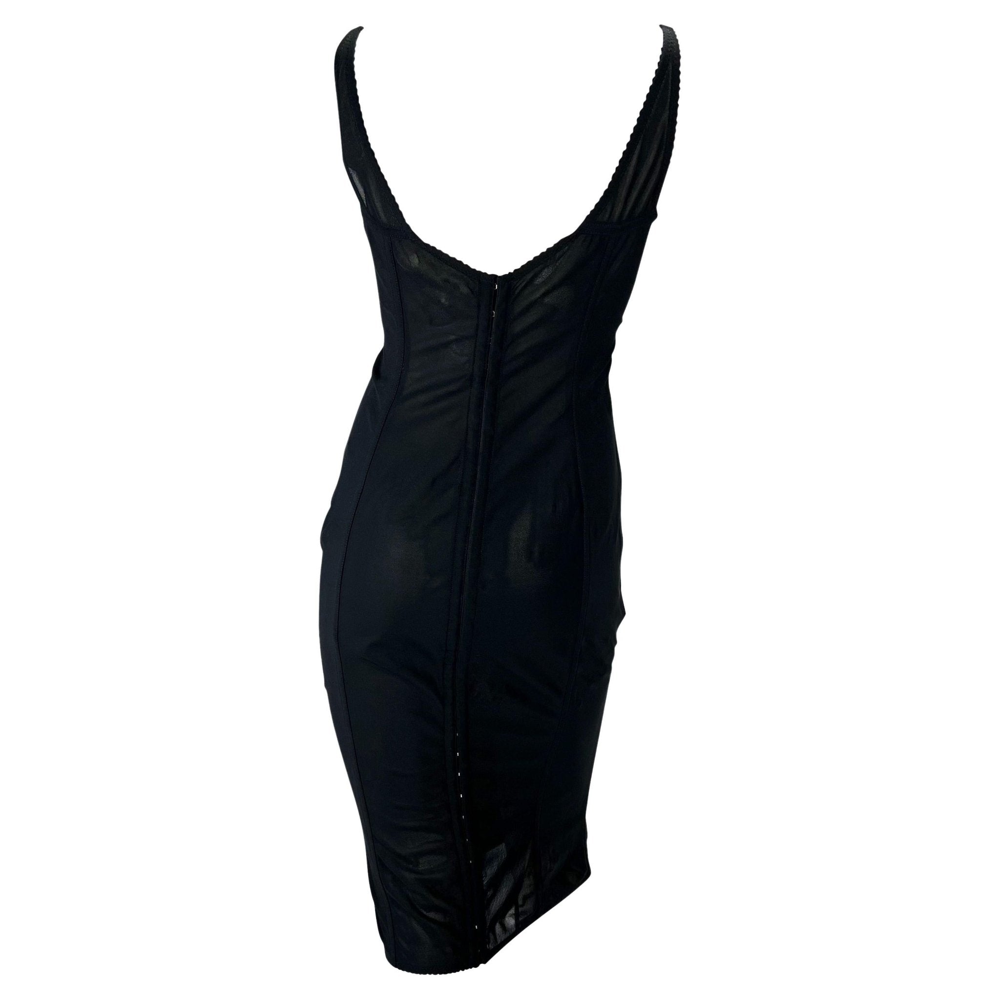 1990s Dolce & Gabbana Lace - Up Sheer Bustier Black Corset Dress - RealList
