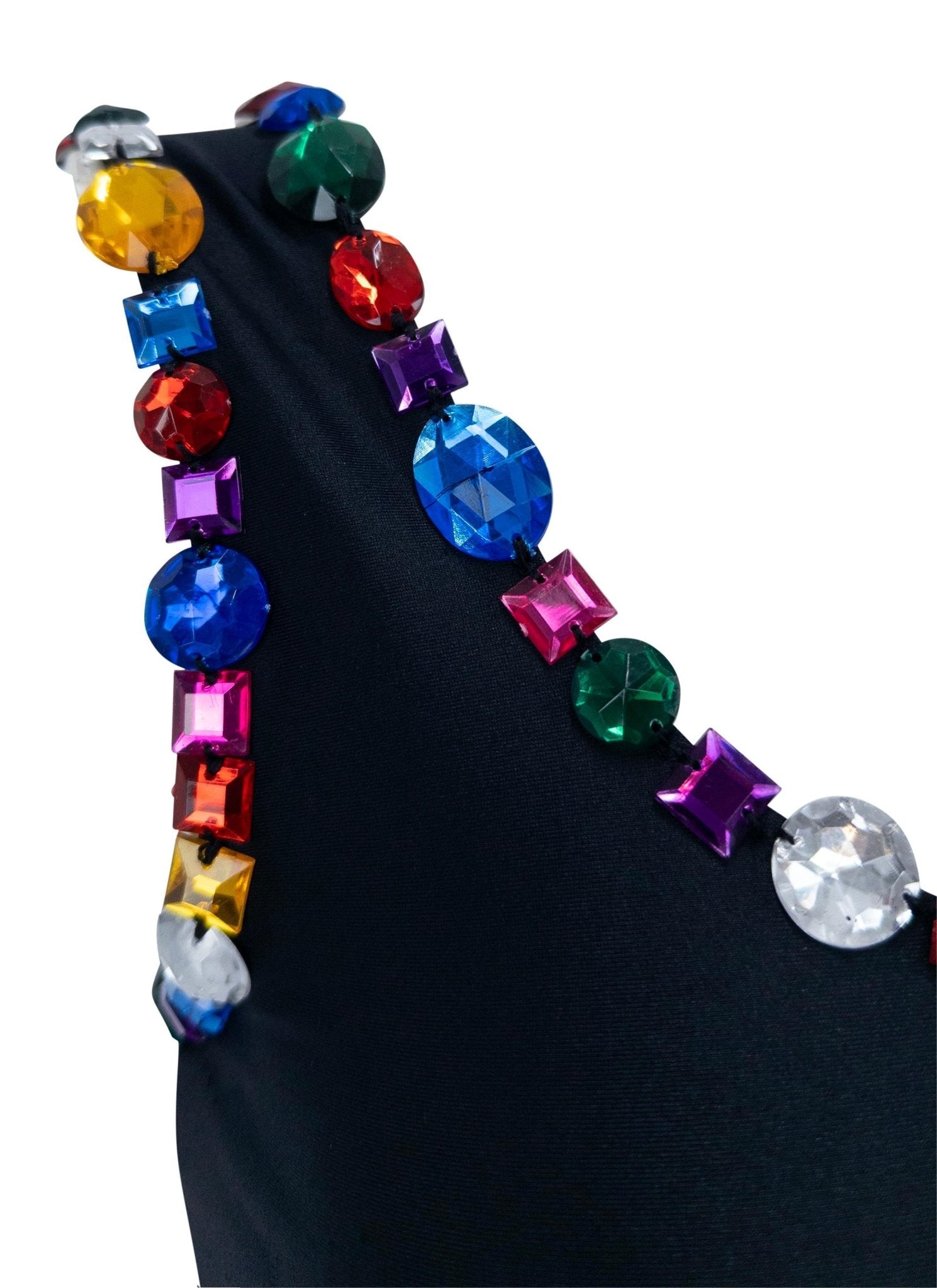 1990s Dolce & Gabbana Rhinestone Multicolor Jeweled Black Swim Skirt Set - RealList