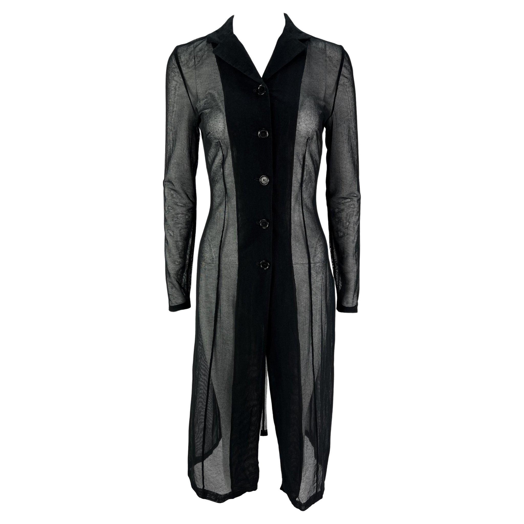 1990s Dolce & Gabbana Sheer Black Mesh Stretch Button Coat Dress - RealList