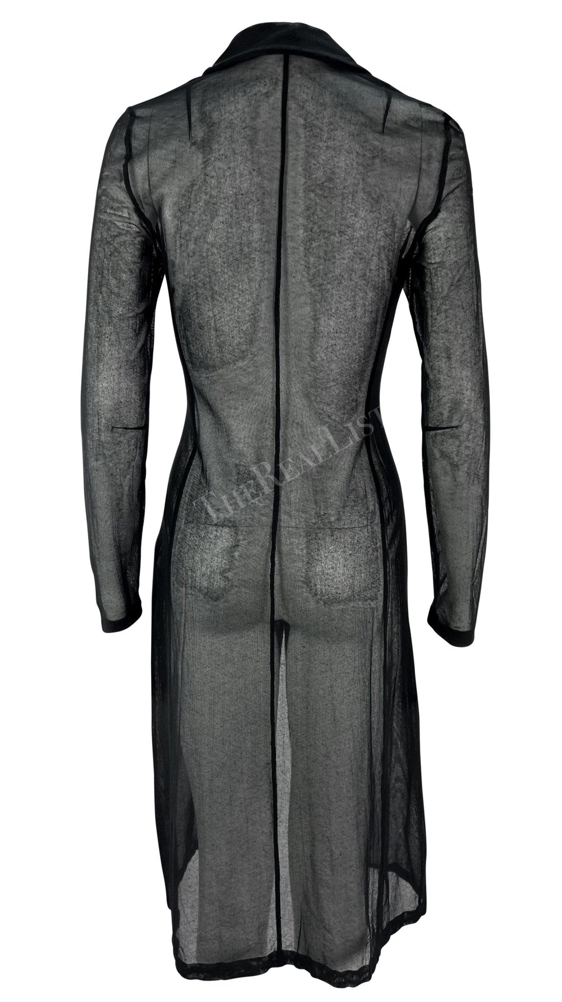 1990s Dolce & Gabbana Sheer Black Mesh Stretch Button Coat Dress - RealList