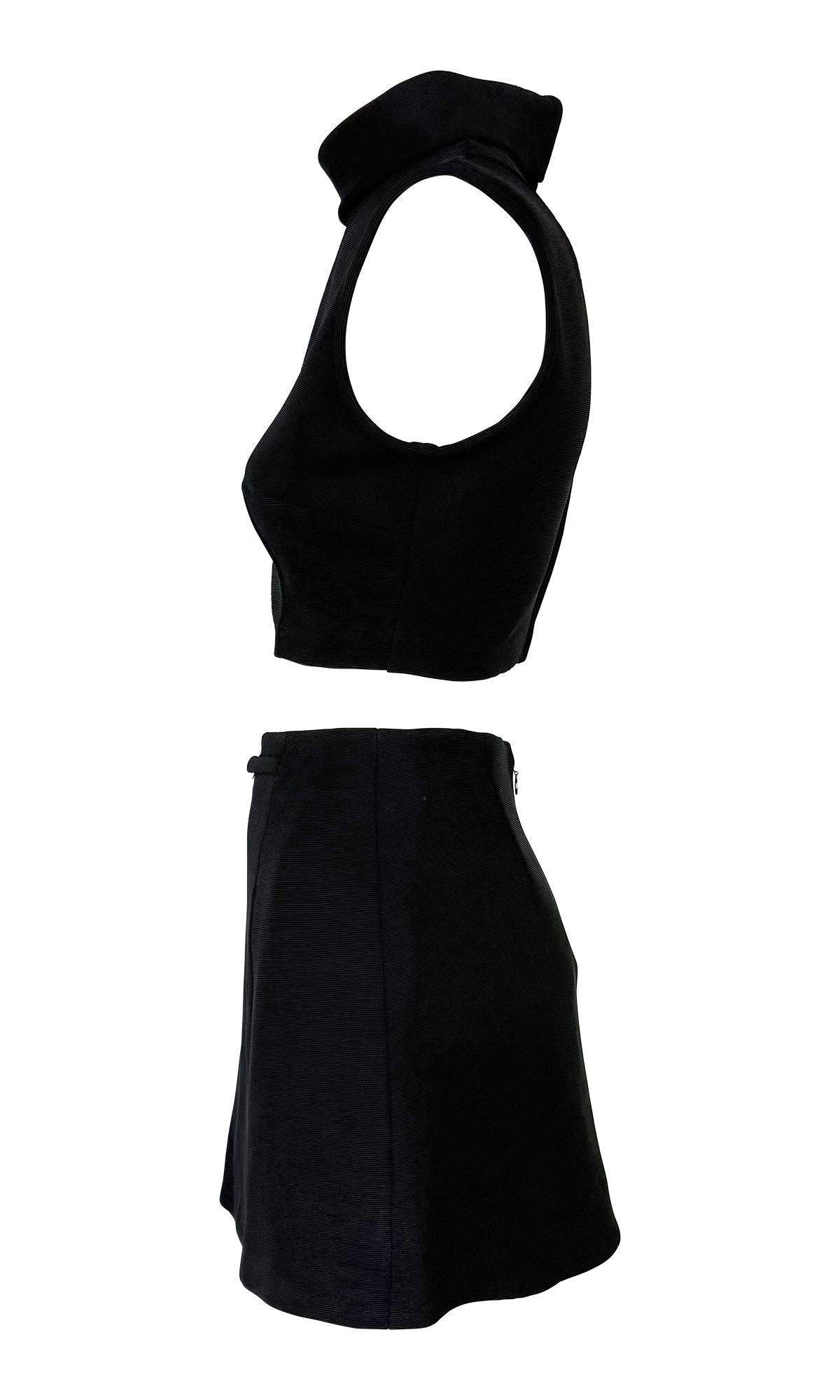 1990s Dolce & Gabbana Silver Logo Buckle Black Cropped Roll Neck Mini Skirt Set - RealList