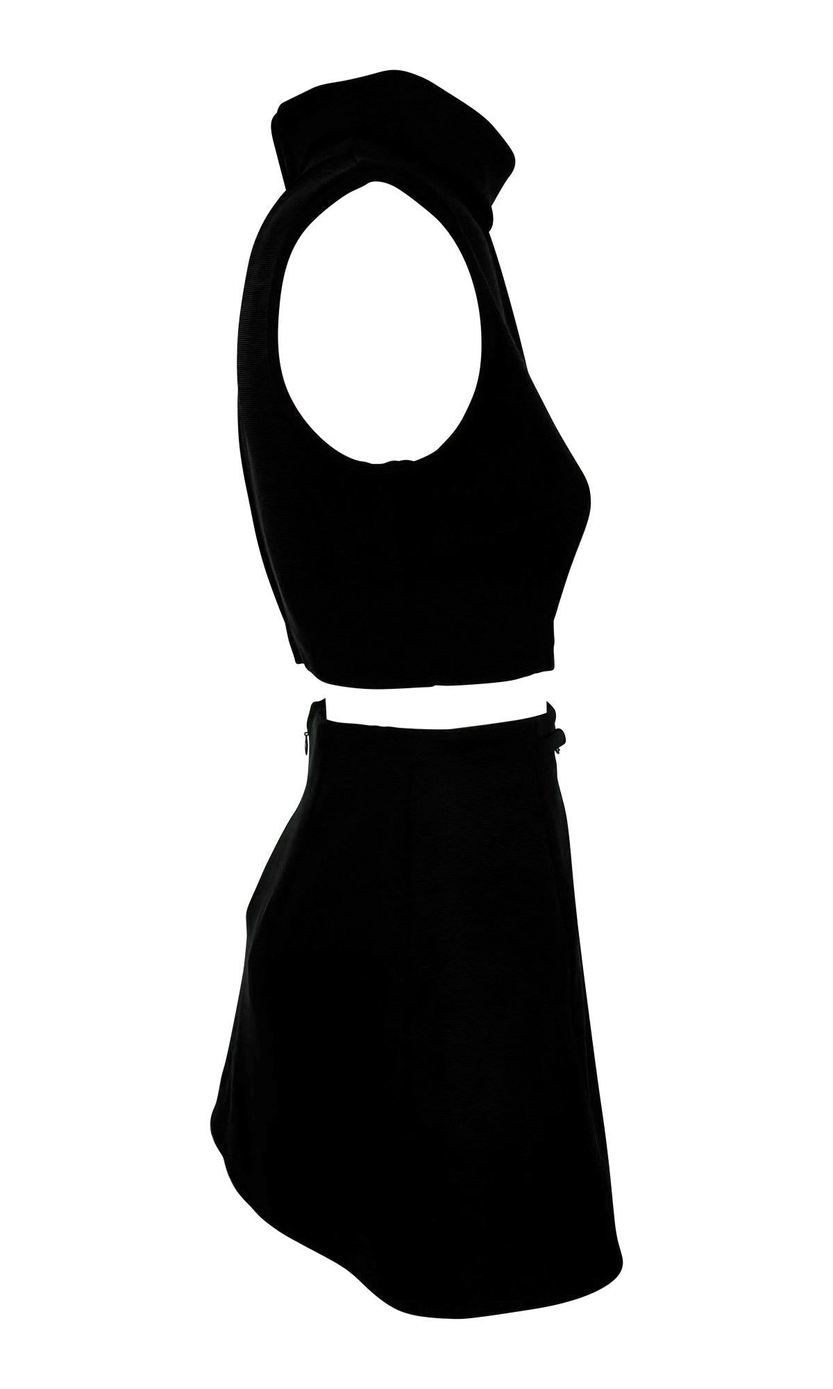 1990s Dolce & Gabbana Silver Logo Buckle Black Cropped Roll Neck Mini Skirt Set - RealList