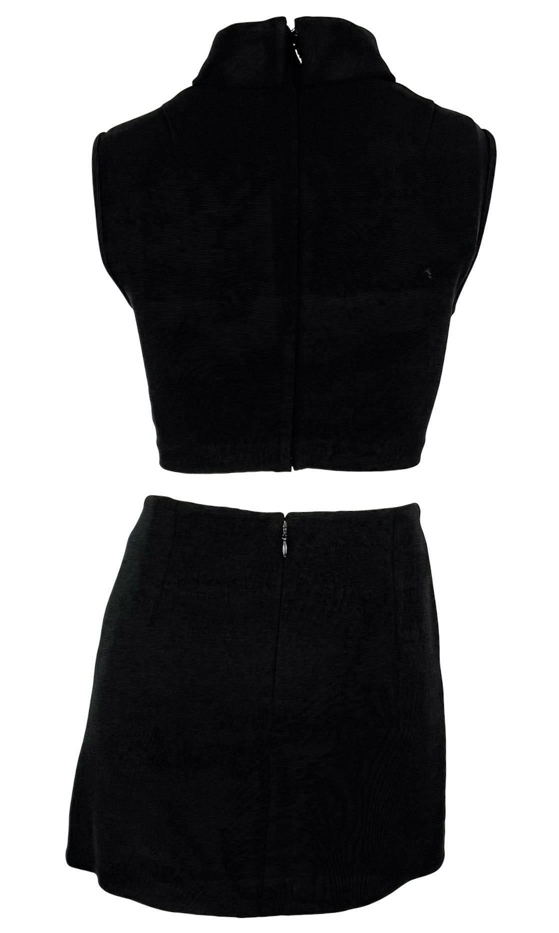 1990s Dolce & Gabbana Silver Logo Buckle Black Cropped Roll Neck Mini Skirt Set - RealList