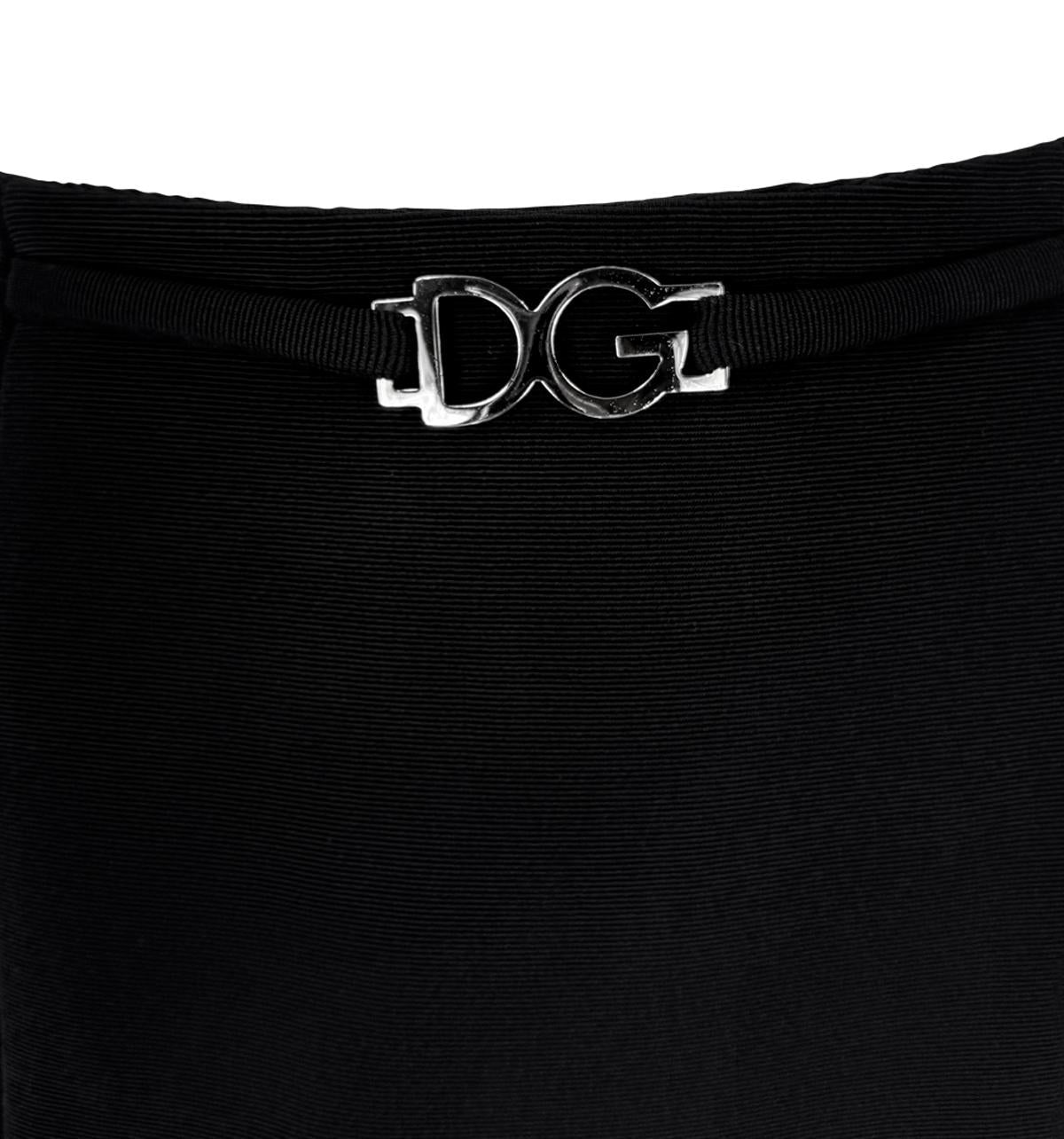 1990s Dolce & Gabbana Silver Logo Buckle Black Cropped Roll Neck Mini Skirt Set - RealList