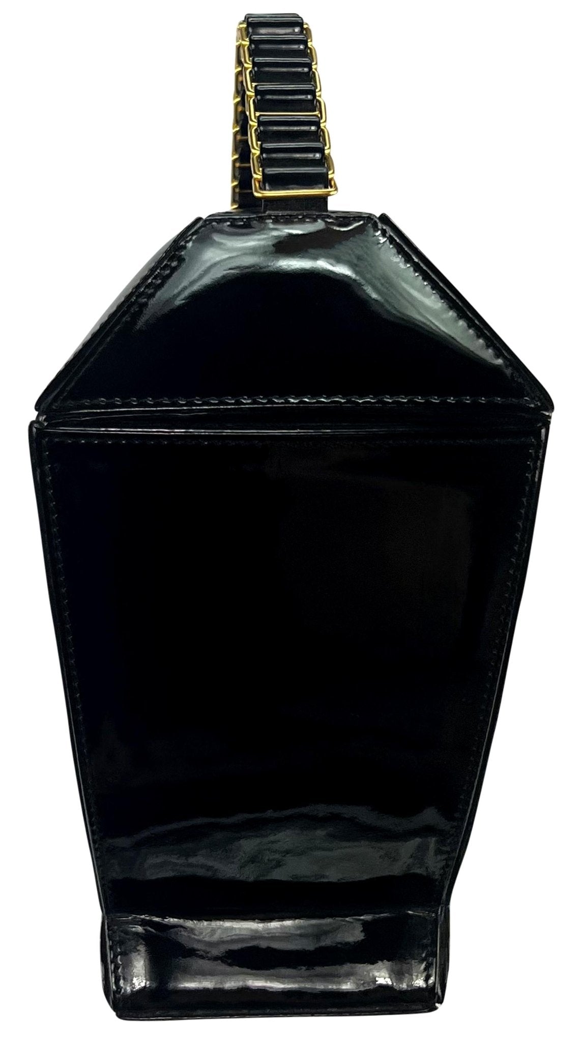 1990s Donna Karan Black Patent Leather Urn Shaped Structured Bag - RealList