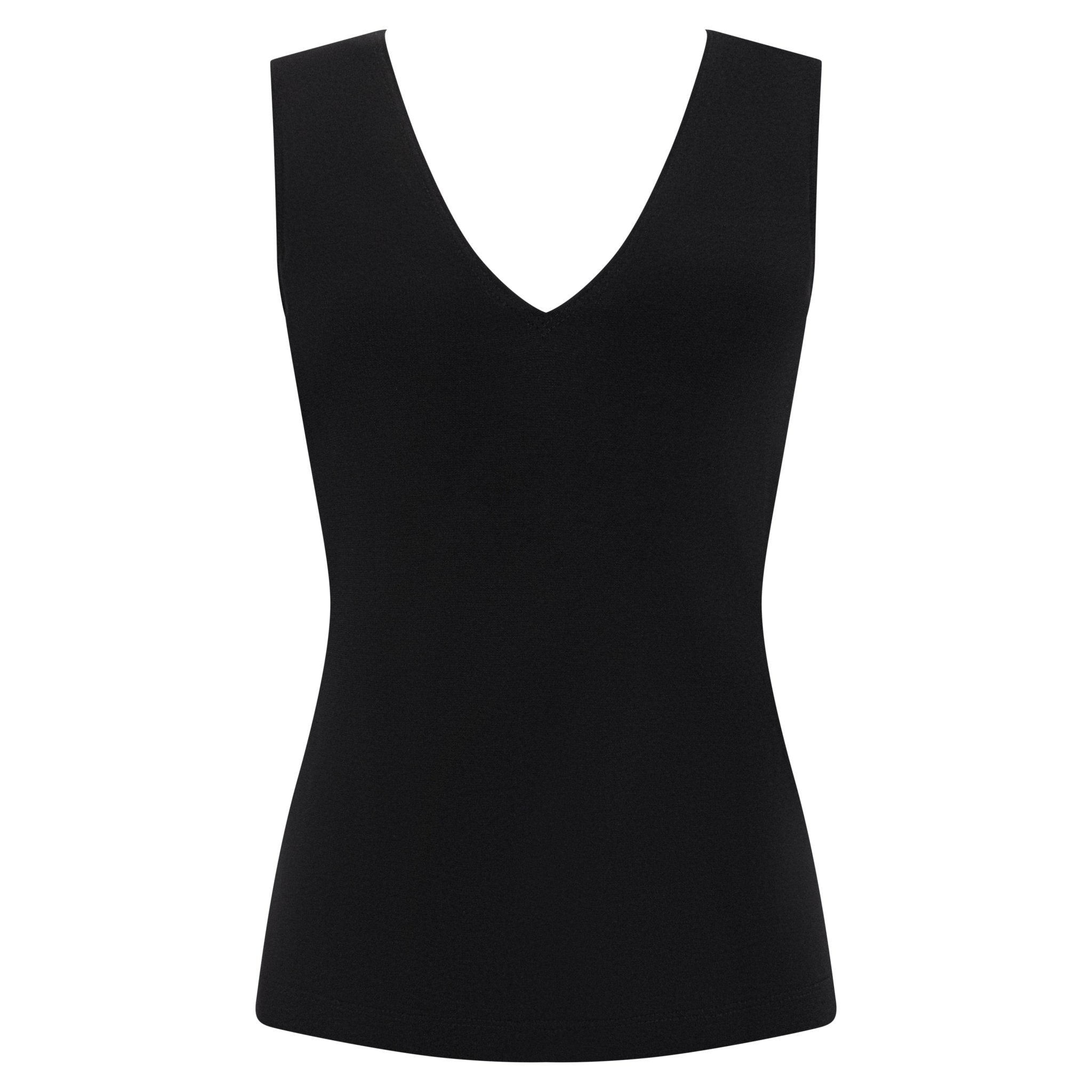 1990s Donna Karan Black Semi-Sheer Plunging V-Neck Tank Top - RealList