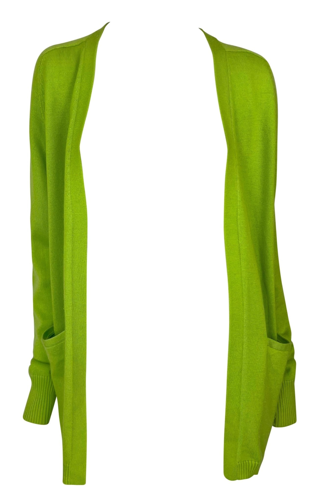 1990s Donna Karan Bright Lime Green Silk Cashmere Open Cardigan Sweater Top - RealList