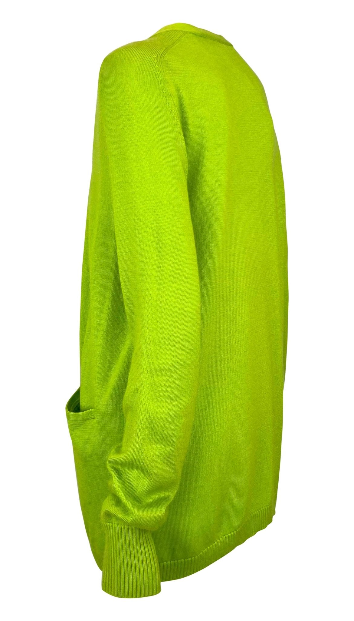 1990s Donna Karan Bright Lime Green Silk Cashmere Open Cardigan Sweater Top - RealList