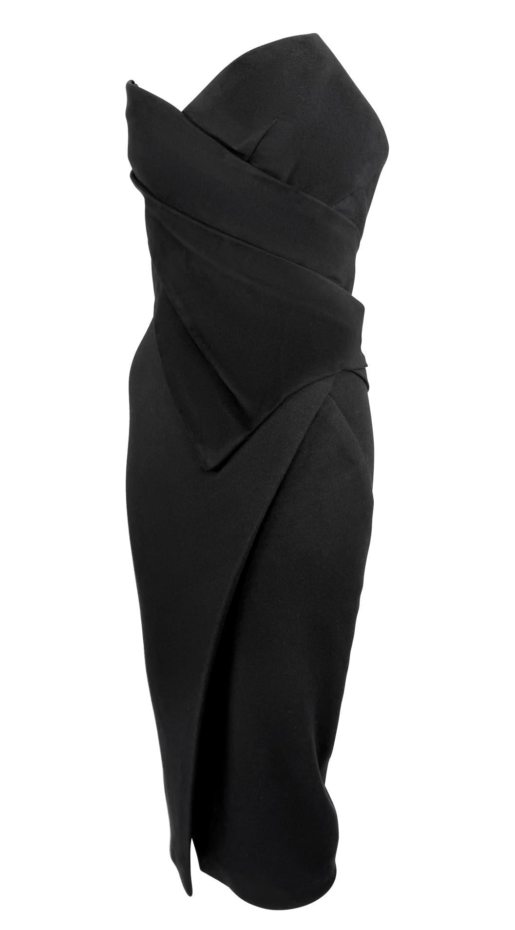 1990s Donna Karan Prototype Black Sculptural Corset Boned Strapless Dress - RealList