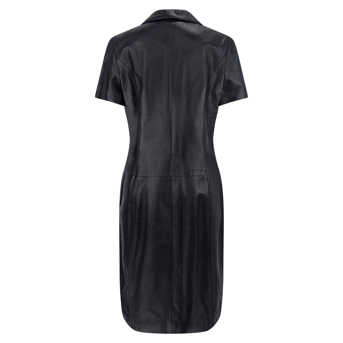 1990s Fendi by Karl Lagerfeld Black Leather Short Sleeve Button Up Dress - RealList