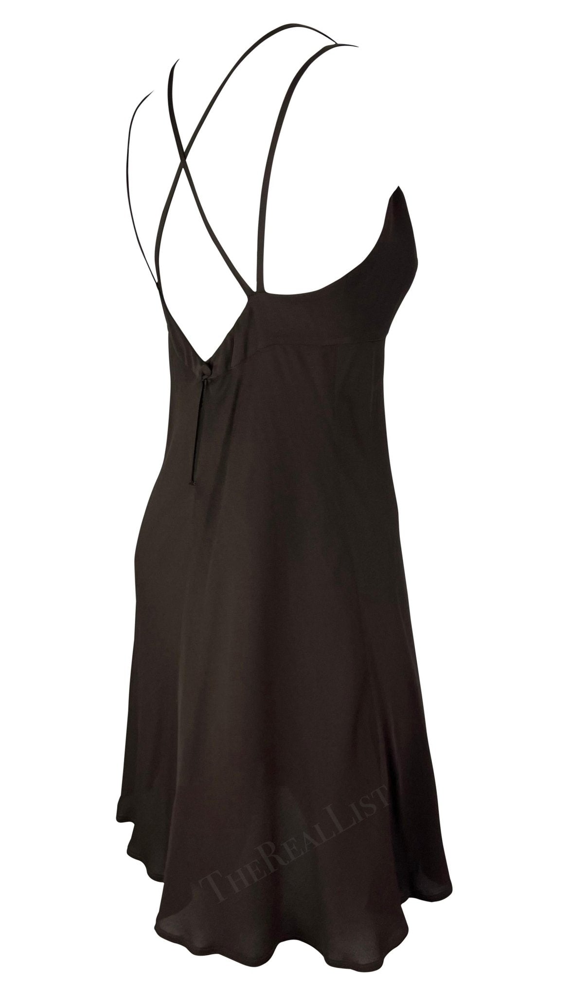 1990s Fendi by Karl Lagerfeld Brown Spaghetti Strap Mini Dress - RealList