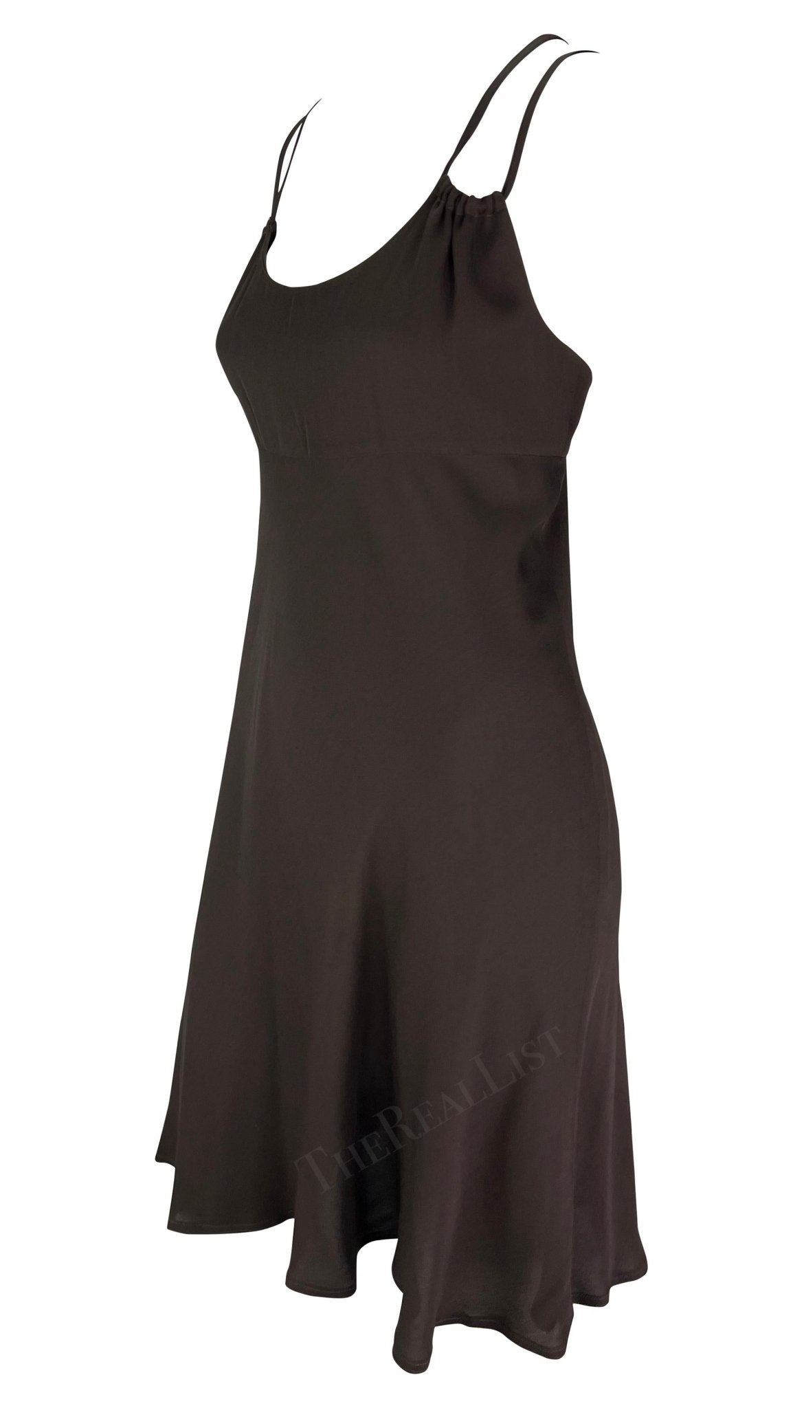 1990s Fendi by Karl Lagerfeld Brown Spaghetti Strap Mini Dress - RealList