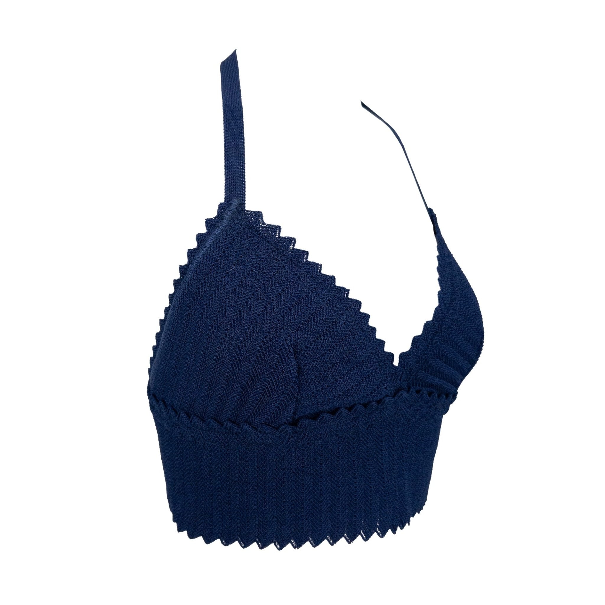 1990s Fendi by Karl Lagerfeld Navy Blue Knit Bralette Crop Top - RealList