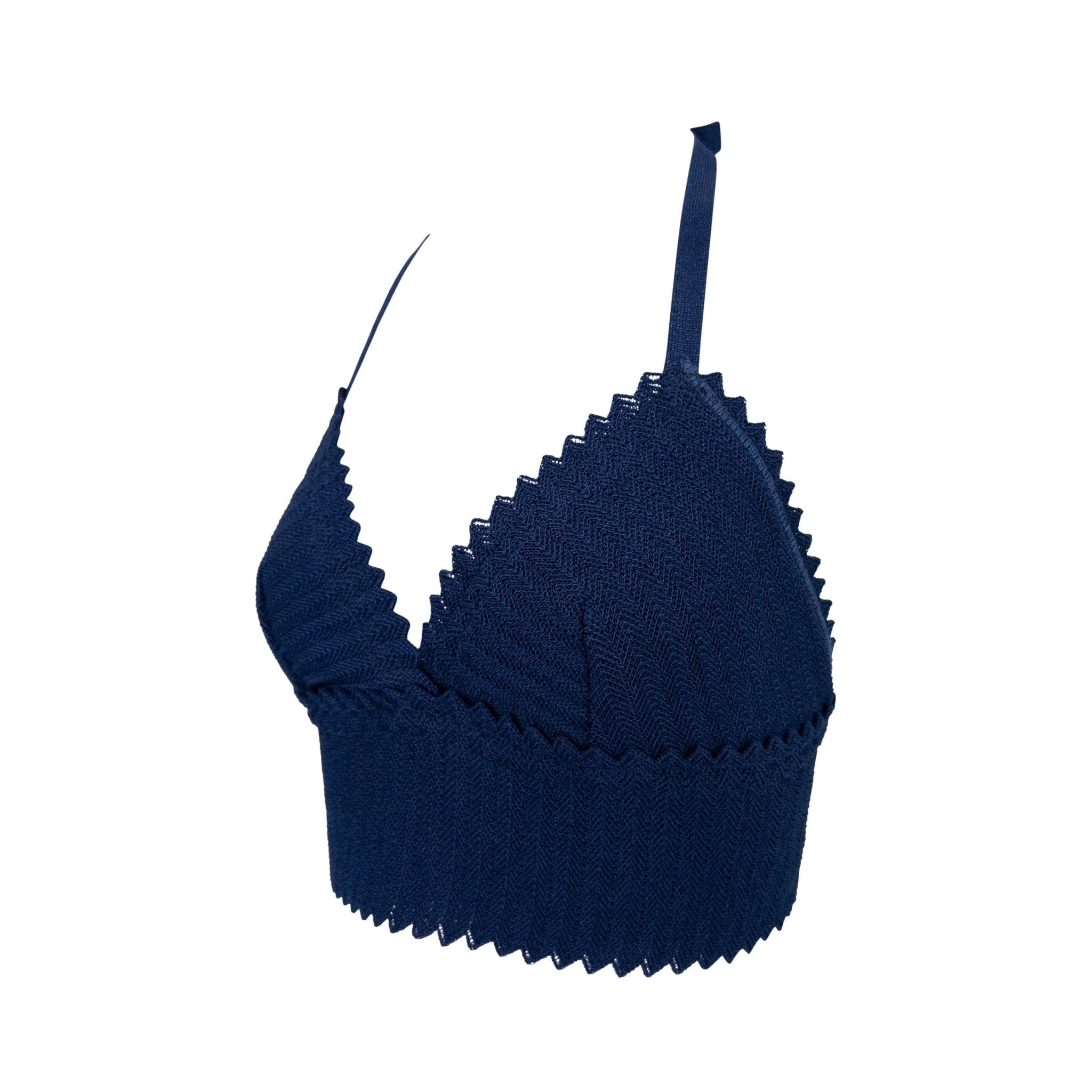 1990s Fendi by Karl Lagerfeld Navy Blue Knit Bralette Crop Top - RealList