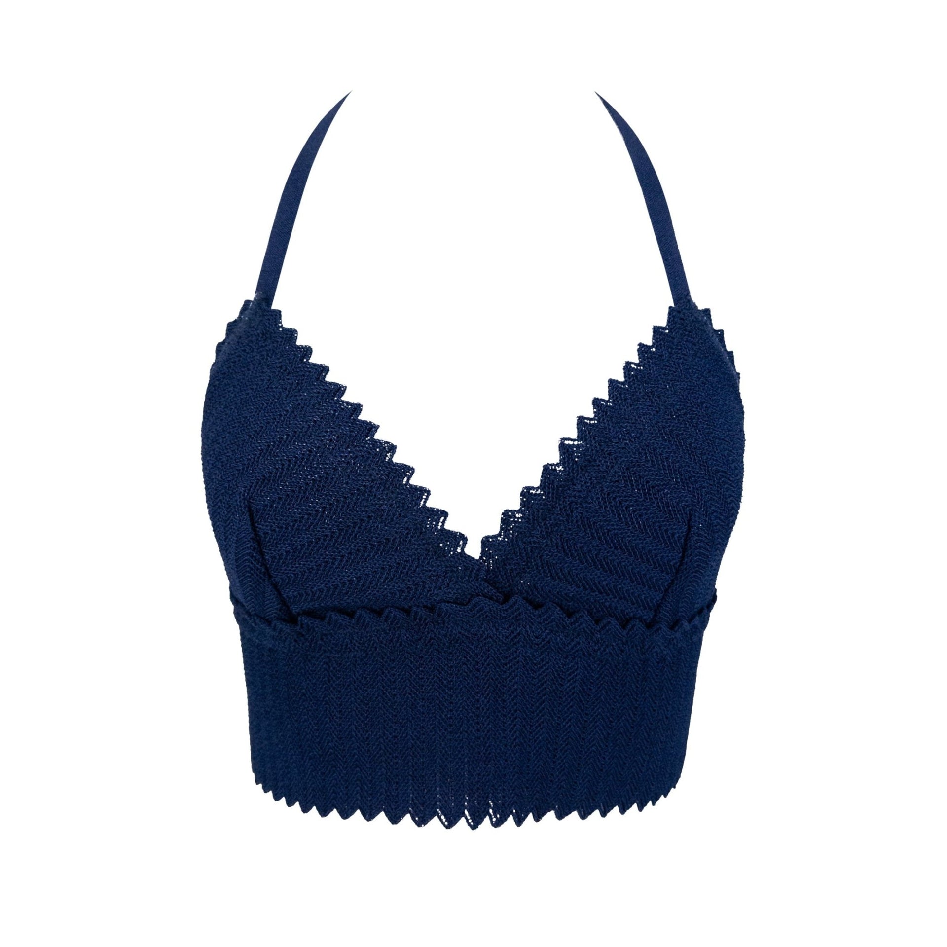 1990s Fendi by Karl Lagerfeld Navy Blue Knit Bralette Crop Top - RealList