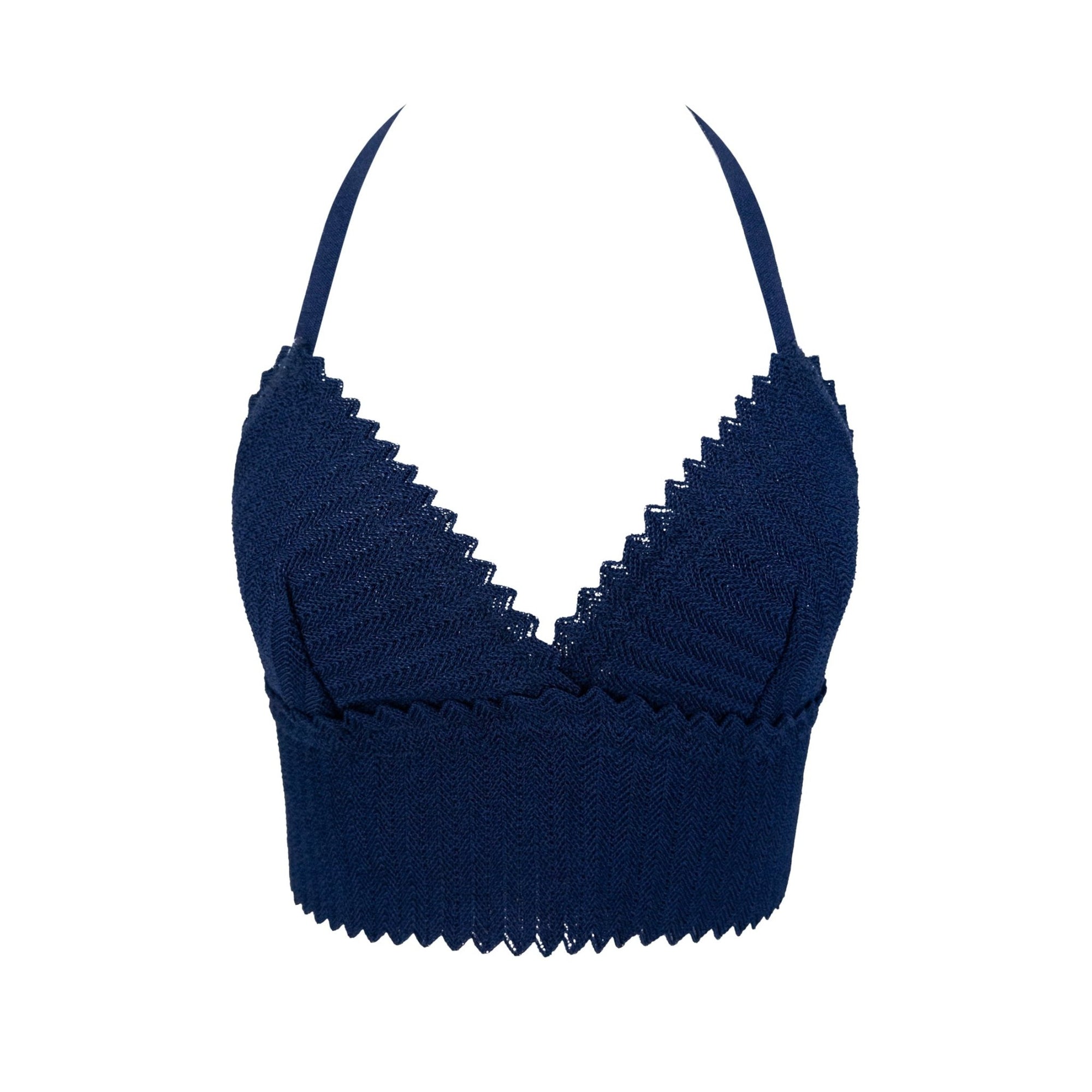 1990s Fendi by Karl Lagerfeld Navy Blue Knit Bralette Crop Top - RealList