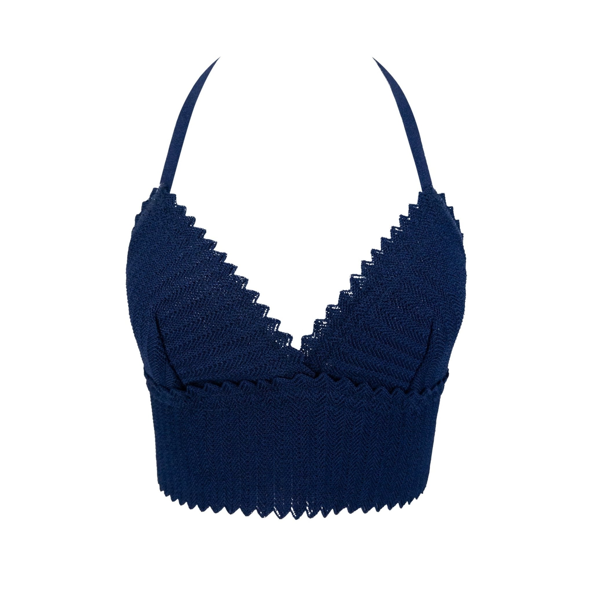1990s Fendi by Karl Lagerfeld Navy Blue Knit Bralette Crop Top - RealList