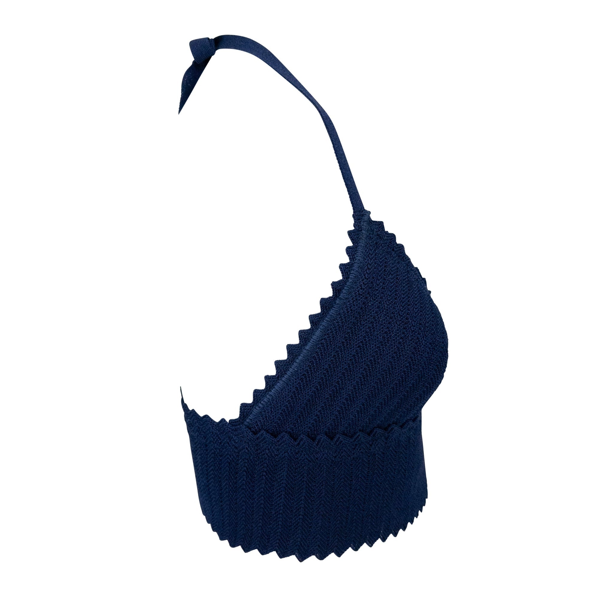 1990s Fendi by Karl Lagerfeld Navy Blue Knit Bralette Crop Top - RealList