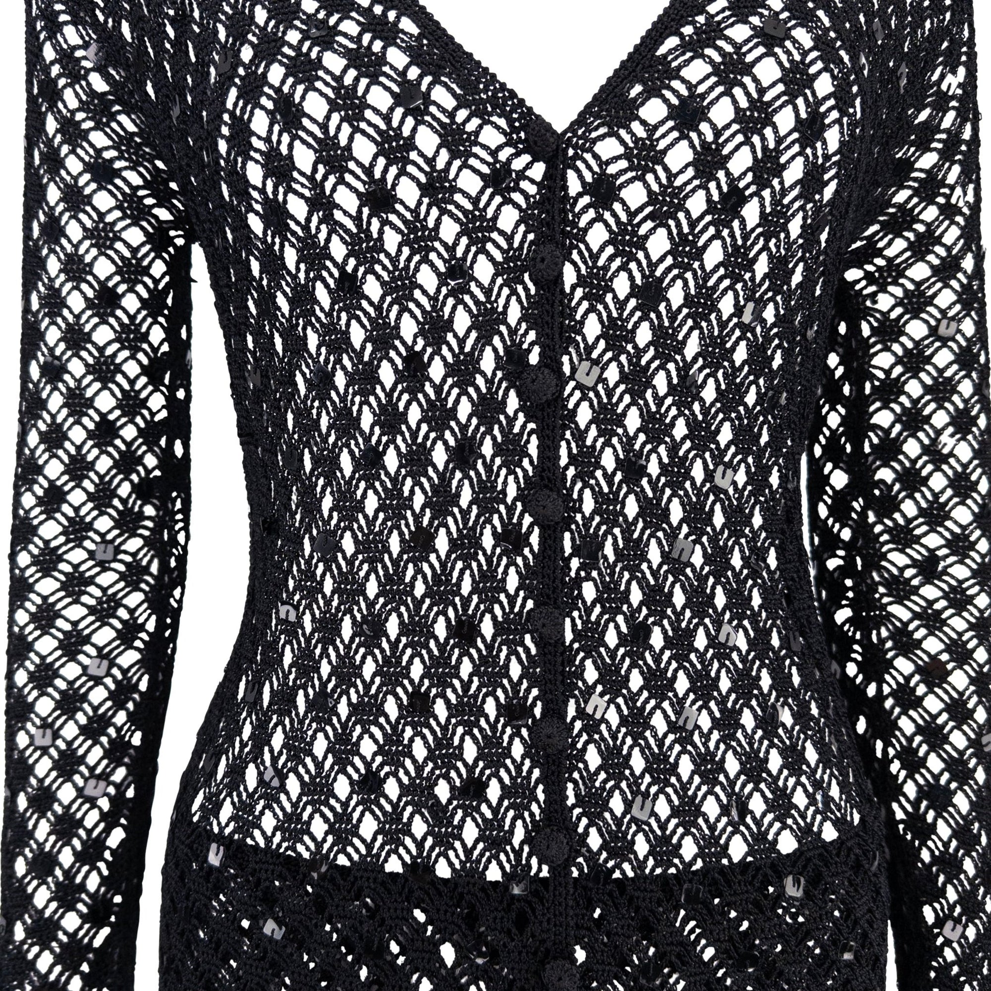 1990s Fendi by Karl Lagerfeld Sheer Black Knit Sequin Cardigan Skirt Set - RealList