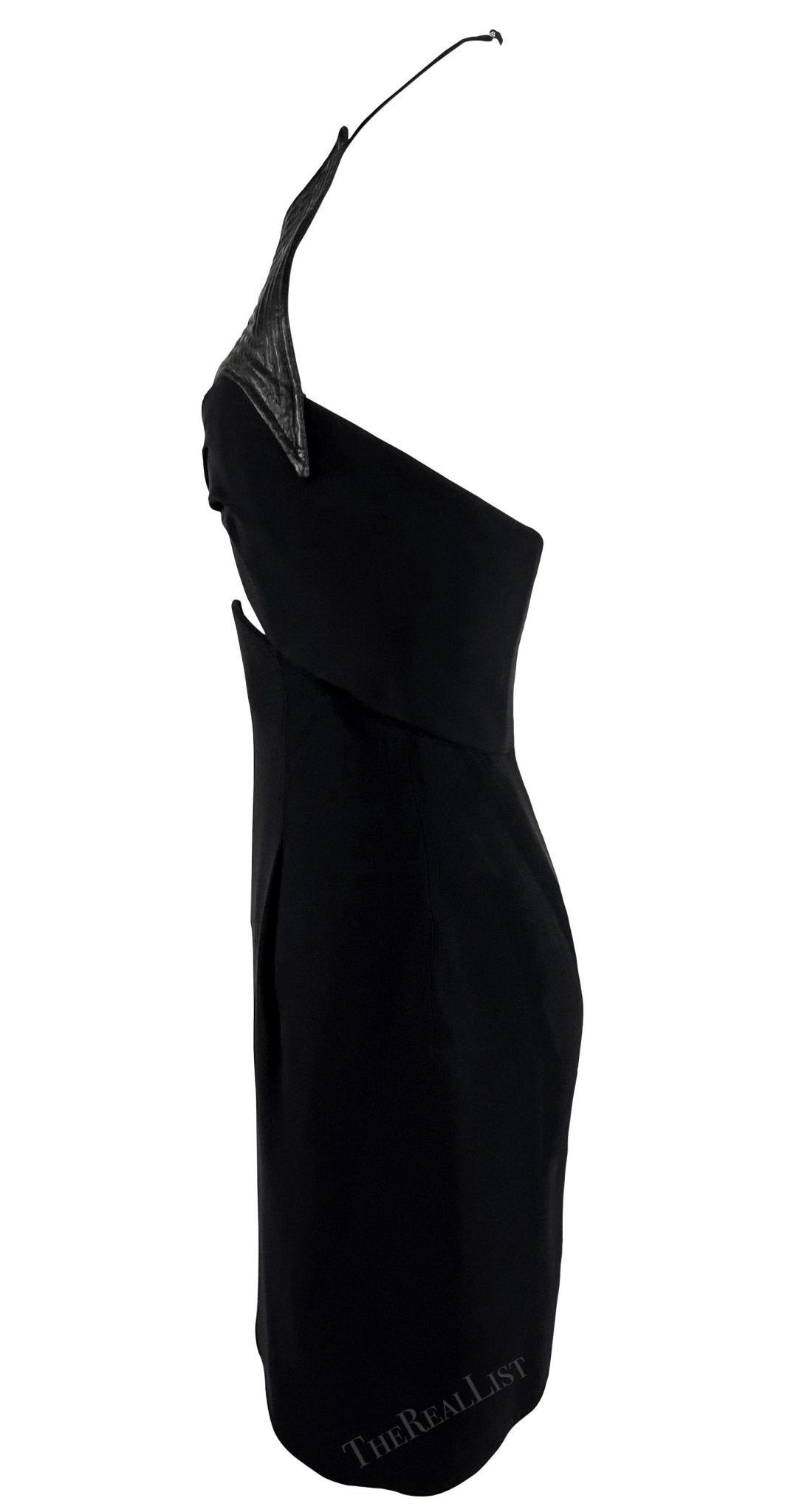 1990s Geoffrey Beene Black Quilted Cut Out Halter Mini Dress - RealList