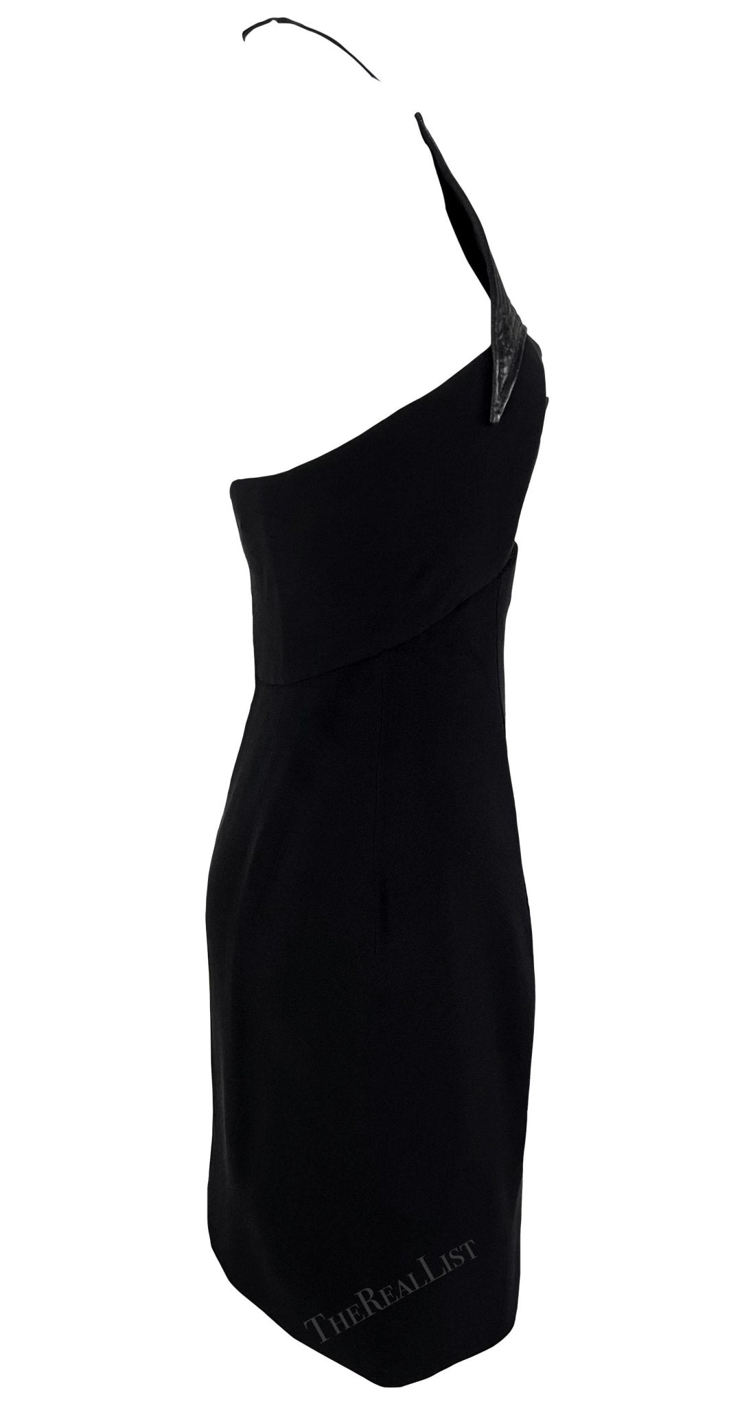 1990s Geoffrey Beene Black Quilted Cut Out Halter Mini Dress - RealList