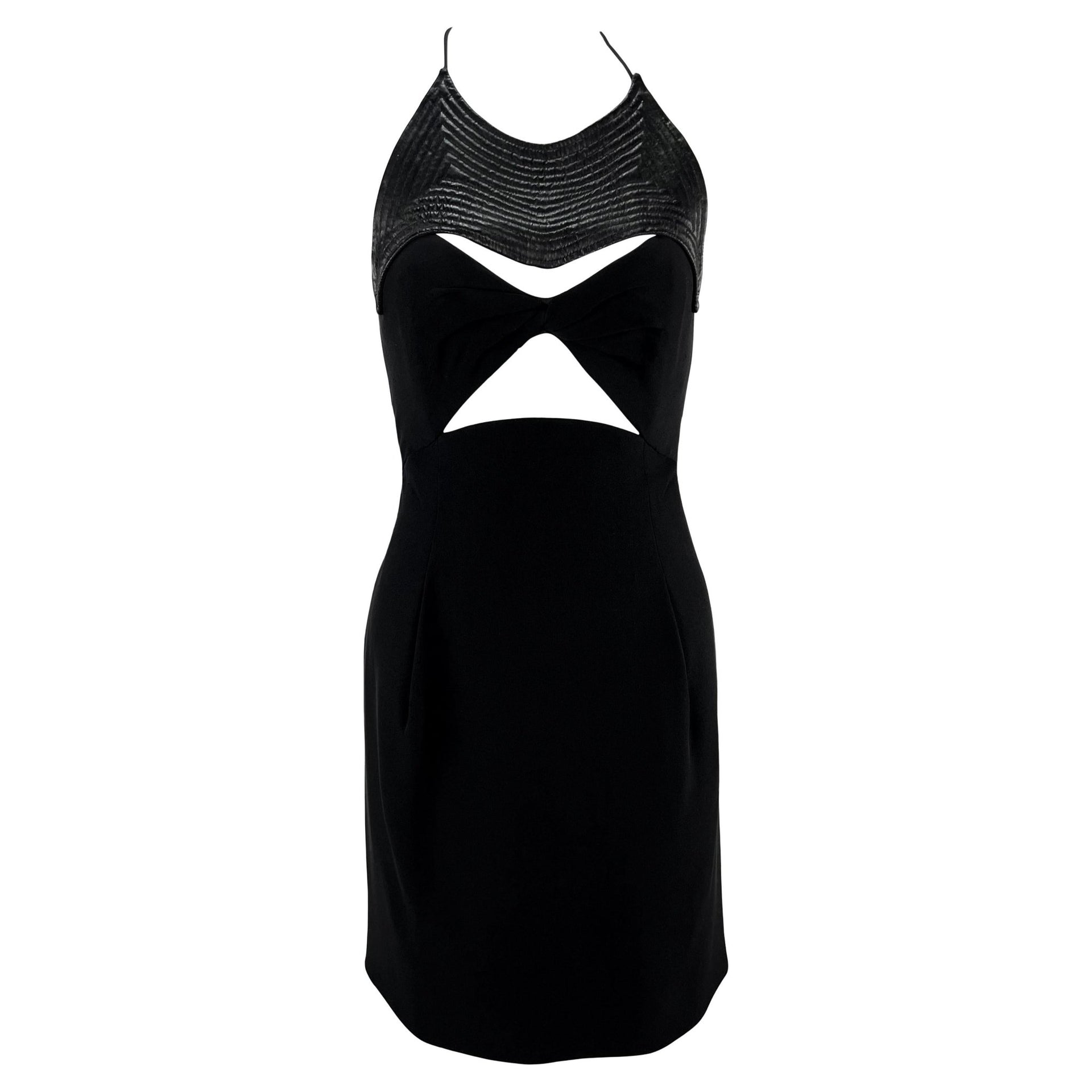 1990s Geoffrey Beene Black Quilted Cut Out Halter Mini Dress - RealList
