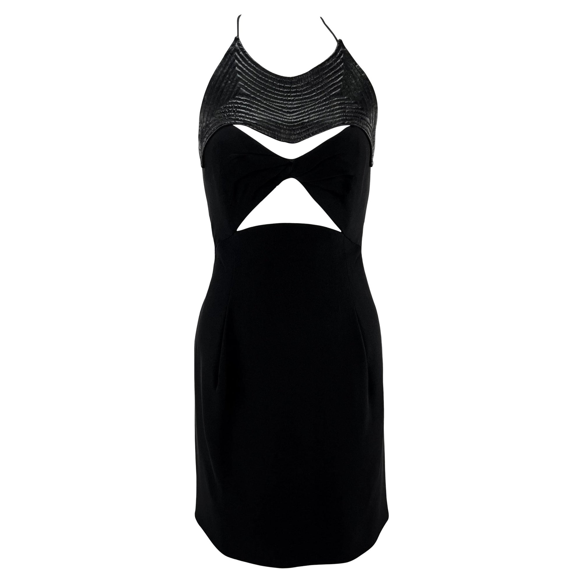 1990s Geoffrey Beene Black Quilted Cut Out Halter Mini Dress - RealList