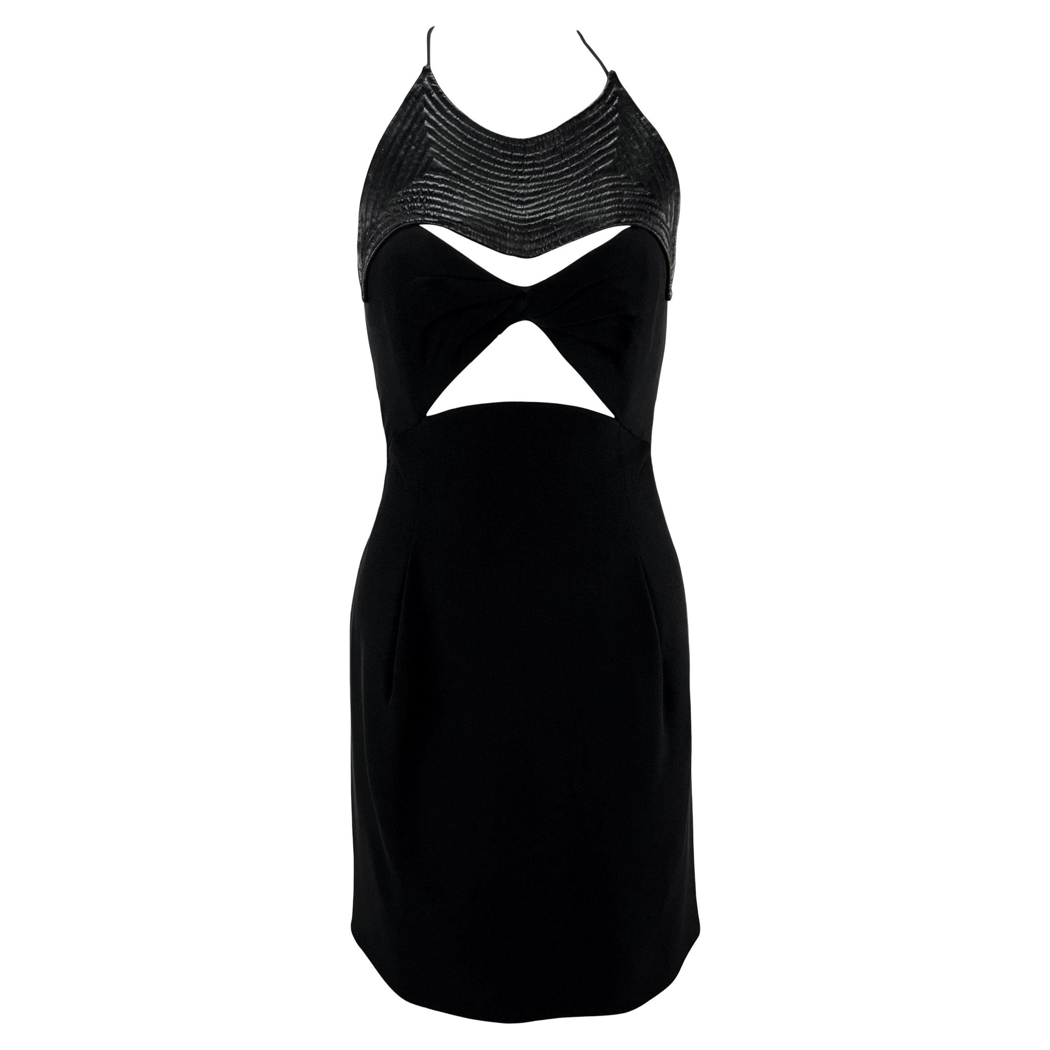 1990s Geoffrey Beene Black Quilted Cut Out Halter Mini Dress - RealList