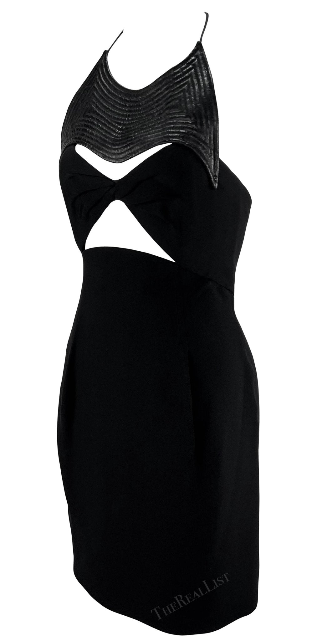 1990s Geoffrey Beene Black Quilted Cut Out Halter Mini Dress - RealList