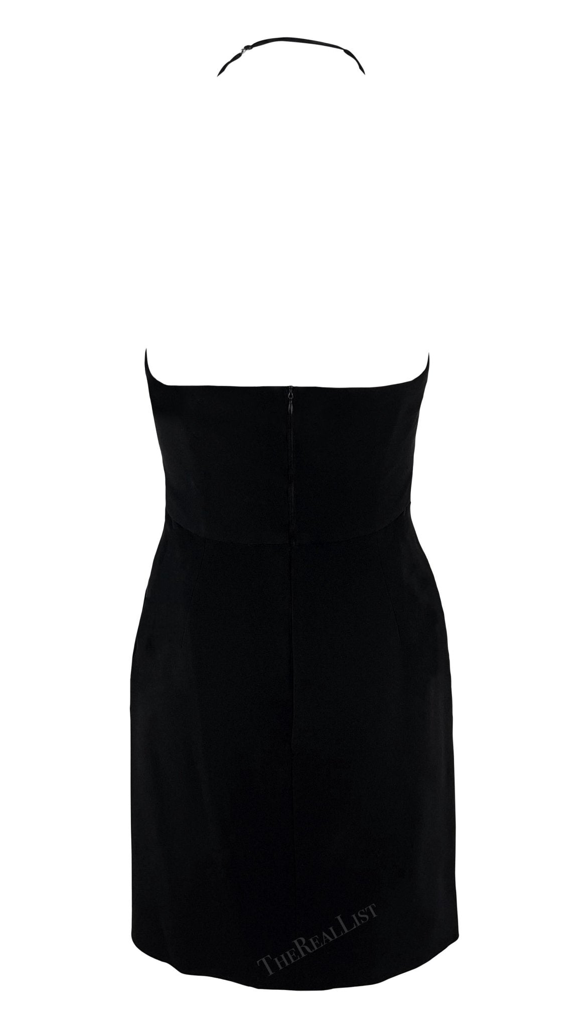 1990s Geoffrey Beene Black Quilted Cut Out Halter Mini Dress - RealList