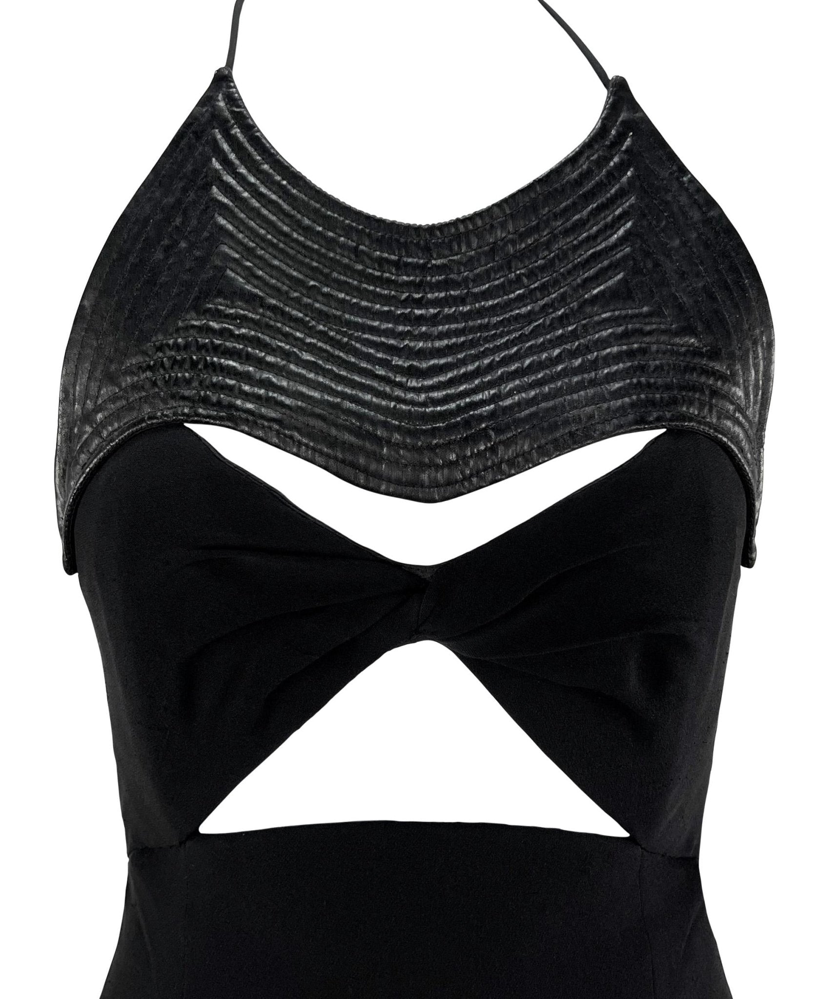 1990s Geoffrey Beene Black Quilted Cut Out Halter Mini Dress - RealList