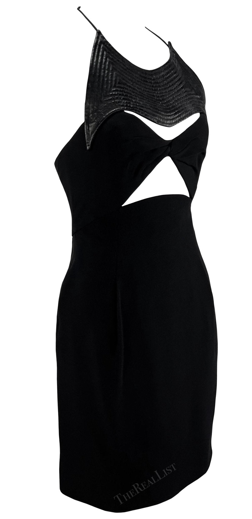 1990s Geoffrey Beene Black Quilted Cut Out Halter Mini Dress - RealList