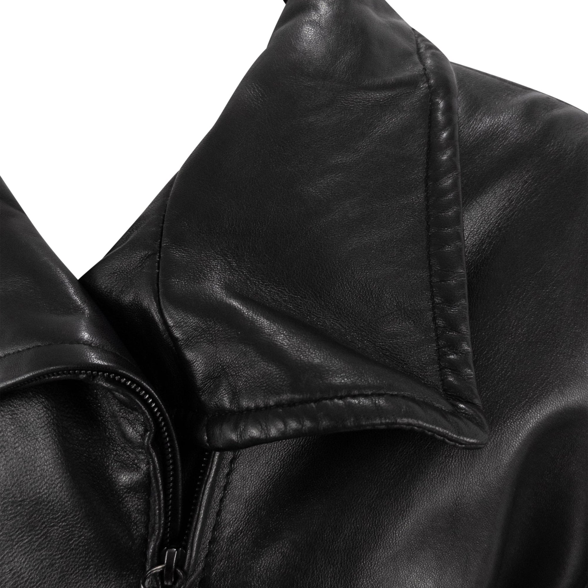 1990s Gianfranco Ferre Black Leather Mongolian Shearling Cuff Moto Jacket - RealList