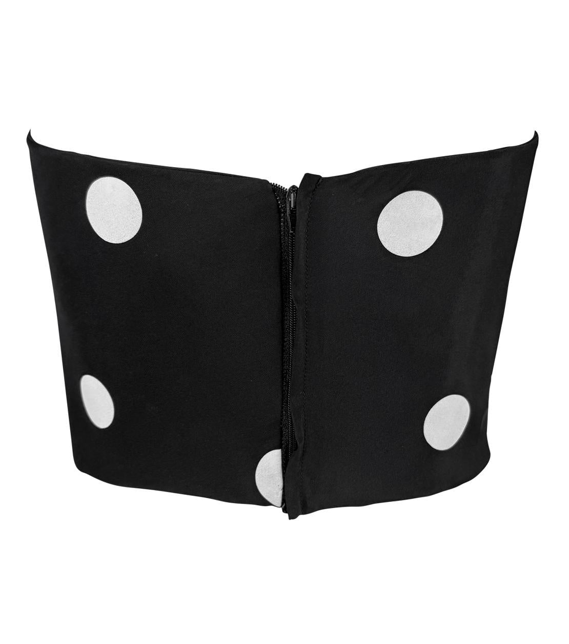1990s Gianfranco Ferré Black White Polka Dot Corset Boned Strapless Bustier Top - RealList