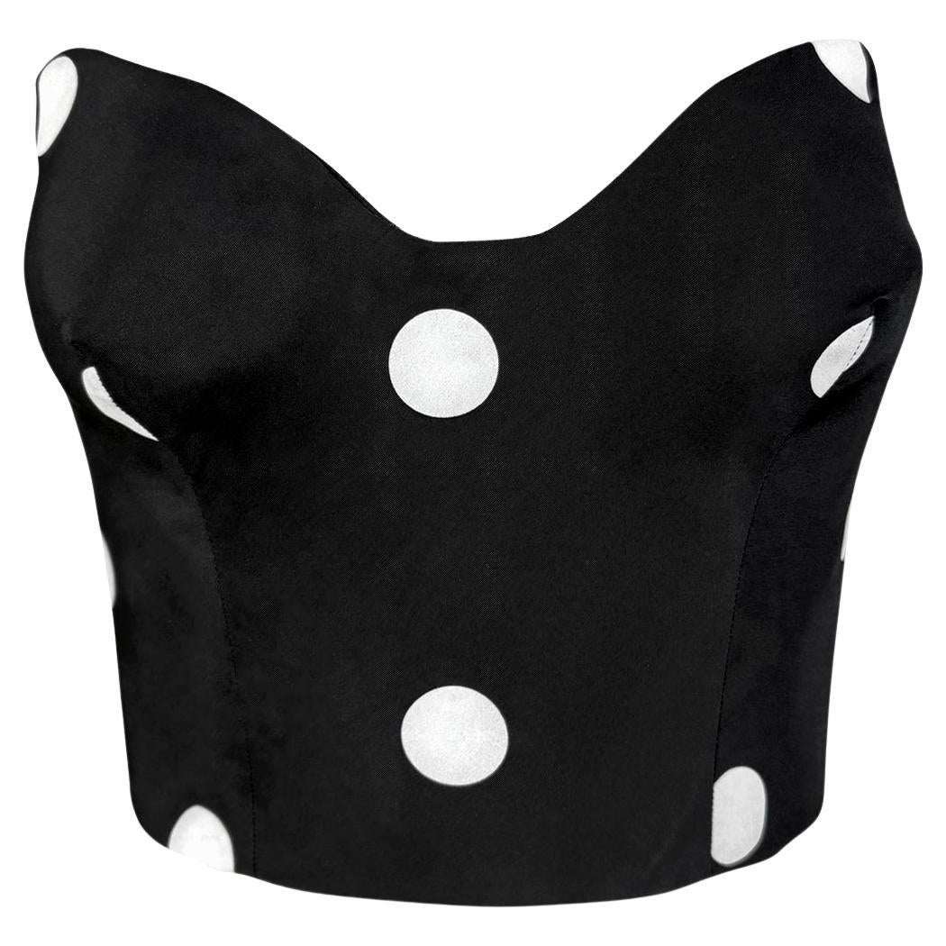 1990s Gianfranco Ferré Black White Polka Dot Corset Boned Strapless Bustier Top - RealList
