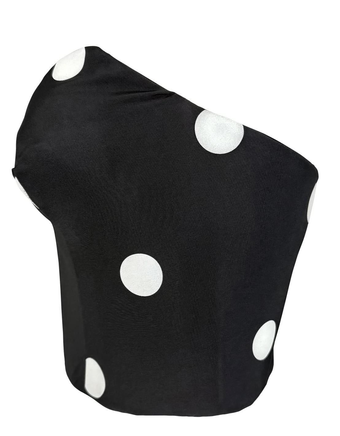 1990s Gianfranco Ferré Black White Polka Dot Corset Boned Strapless Bustier Top - RealList