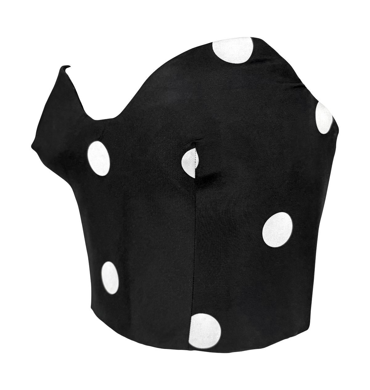 1990s Gianfranco Ferré Black White Polka Dot Corset Boned Strapless Bustier Top - RealList