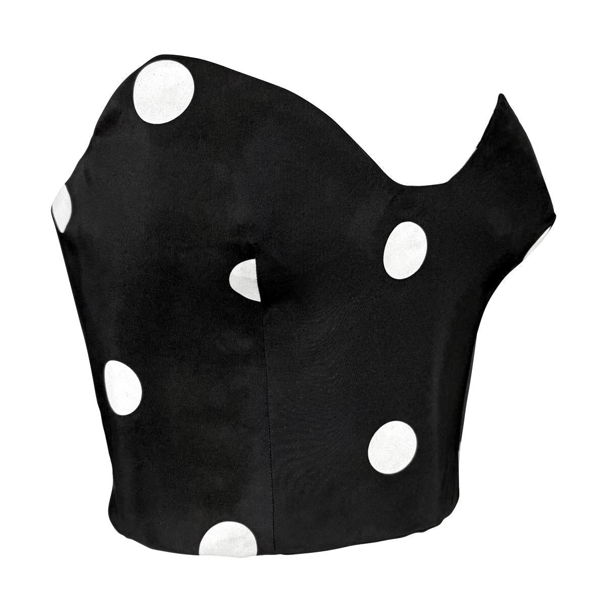 1990s Gianfranco Ferré Black White Polka Dot Corset Boned Strapless Bustier Top - RealList